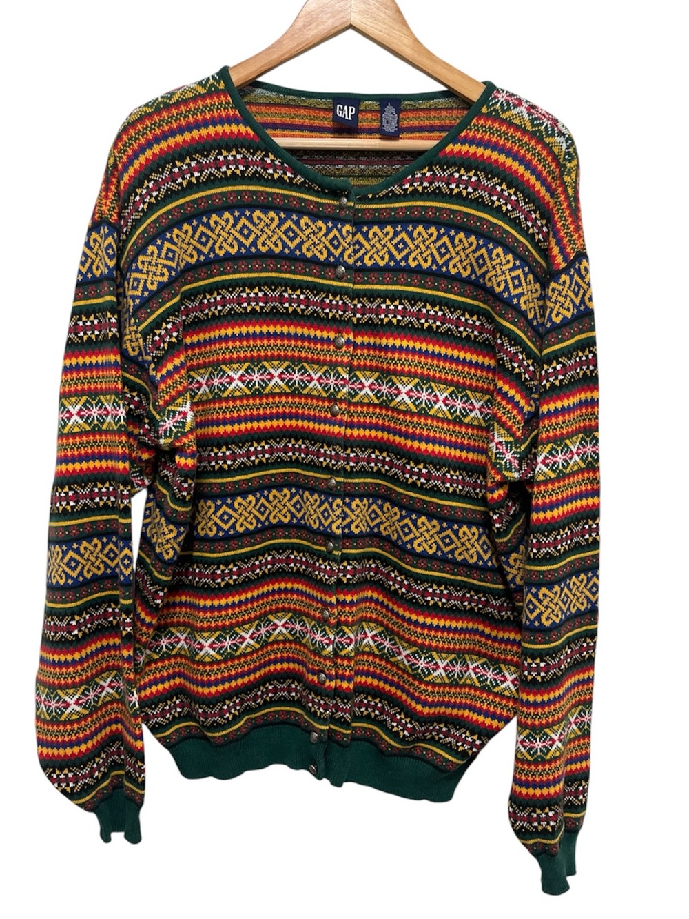 GAP Vintage 90s Fair Isle Cardigan Sweater Size Large Multicolor Scandinavian